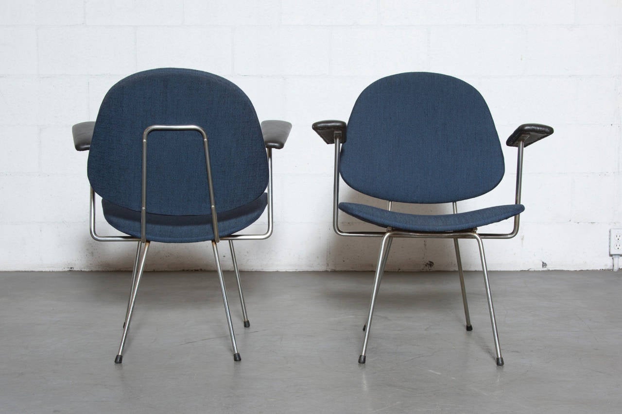 Dutch Pair of Kembo Style Armchairs with Grey Metal Frame