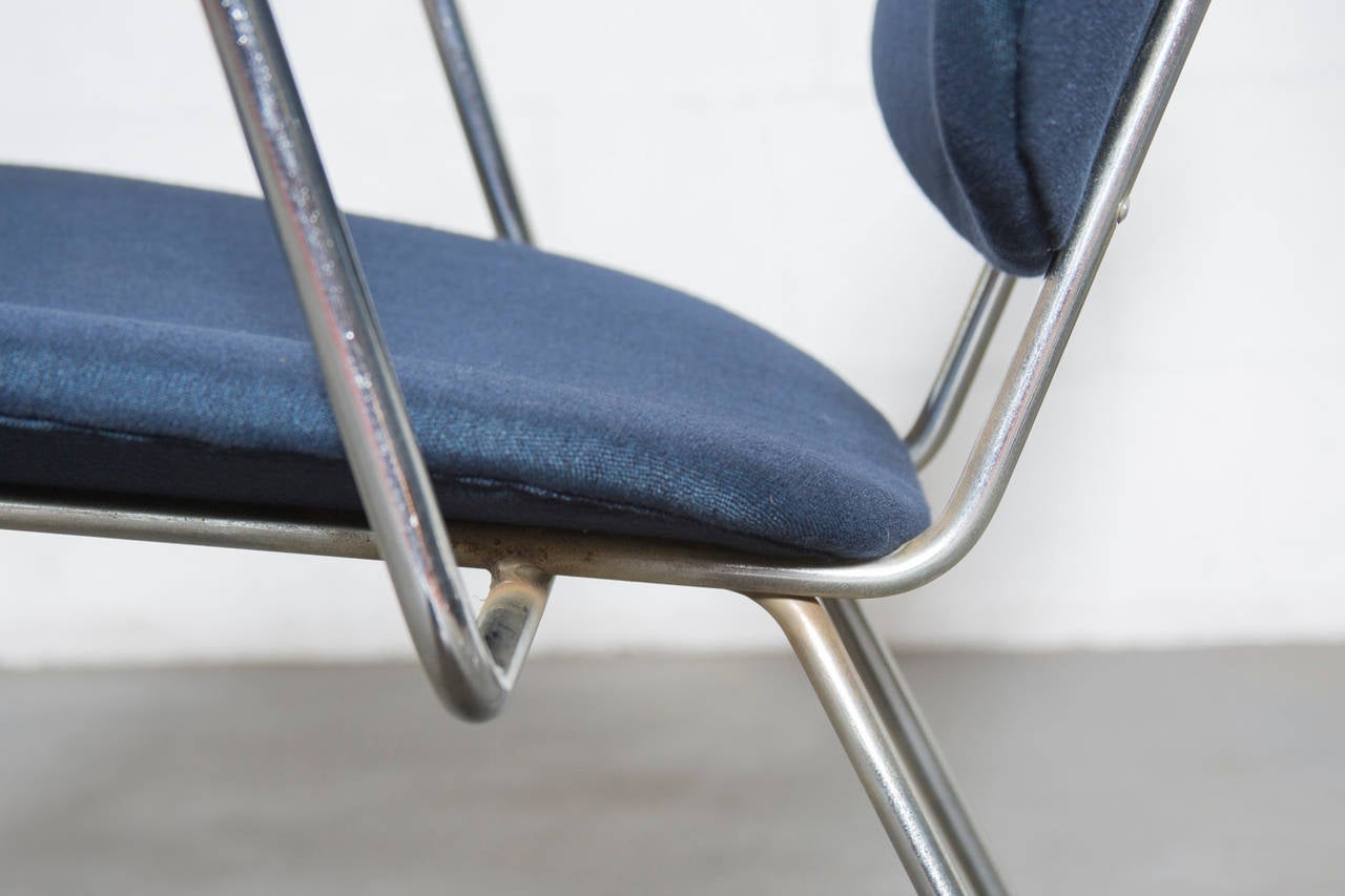 Mid-20th Century Pair of Kembo Style Armchairs with Grey Metal Frame