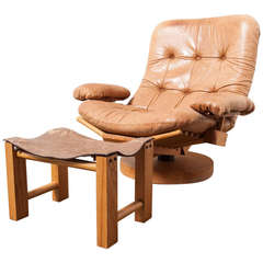 Gerard van den Berg Attributed to Fishbone Lounge Chair with Ottoman 12