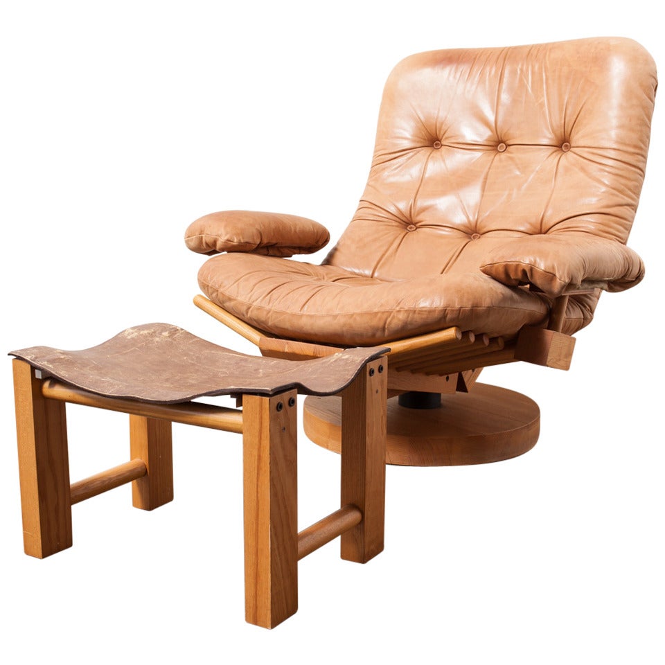 Gerard van den Berg Attributed to Fishbone Lounge Chair with Ottoman