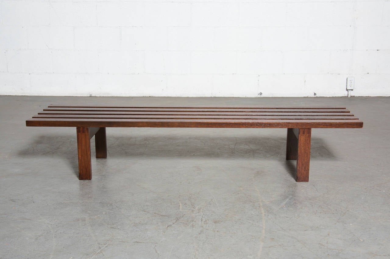 Minimal Wenge Mid-Century Slat Bench by Martin Visser. Original condition with some wear consistent with age and use.