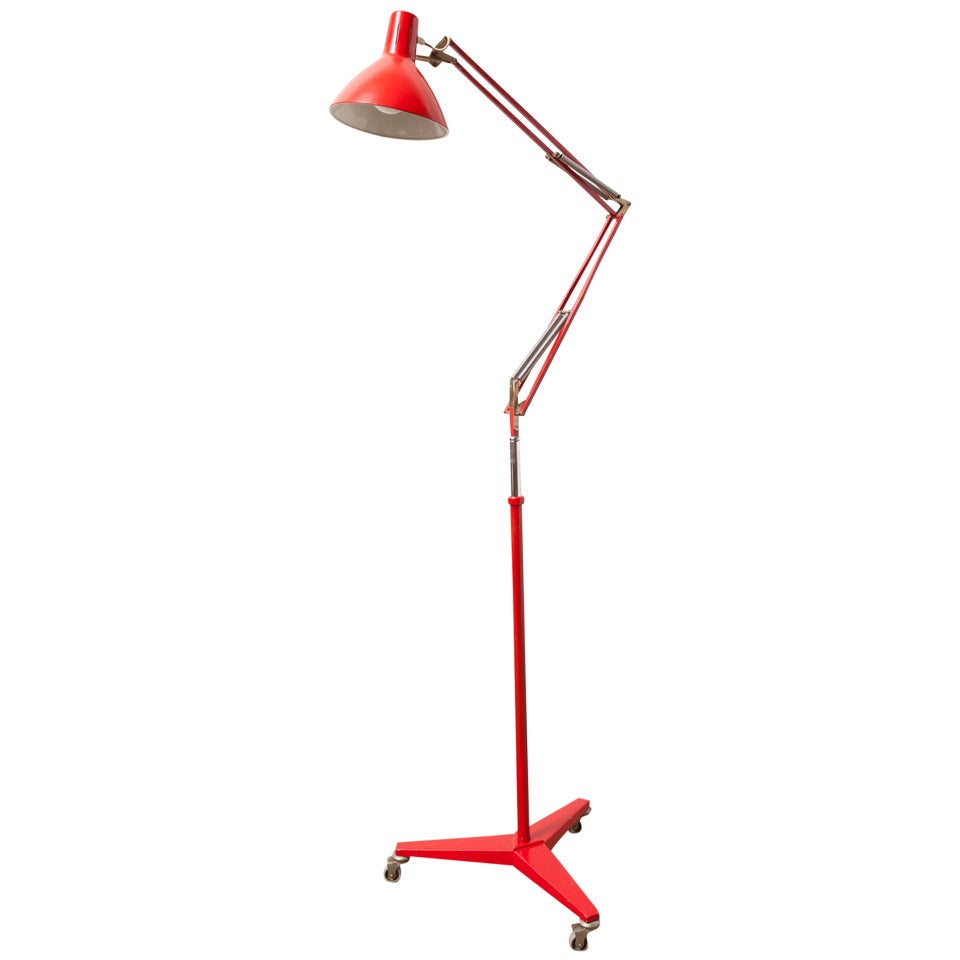 Industrial Red Rolling Drafting Lamp