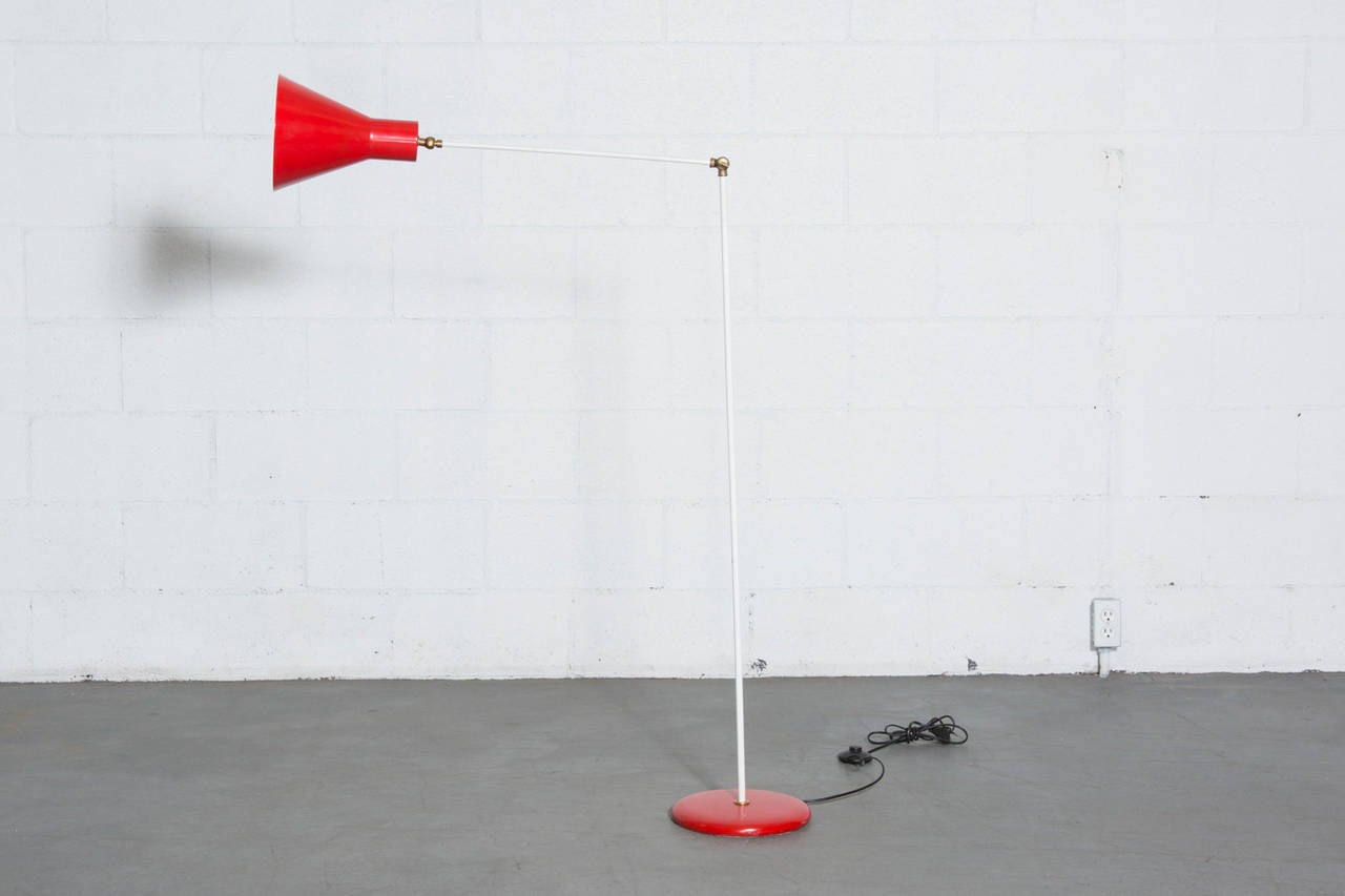 Mid-Century Modern Hala Zeist Attributed Red and White Floor Lamp