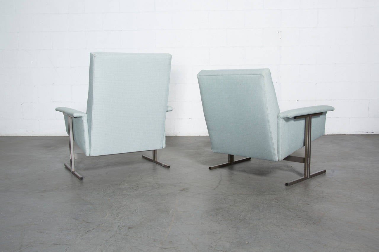 Dutch Pair of His and Her Kjaerholm Style Lounge Chairs