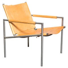 Used Martin Visser SZ02 Natural Leather and Chrome Lounger