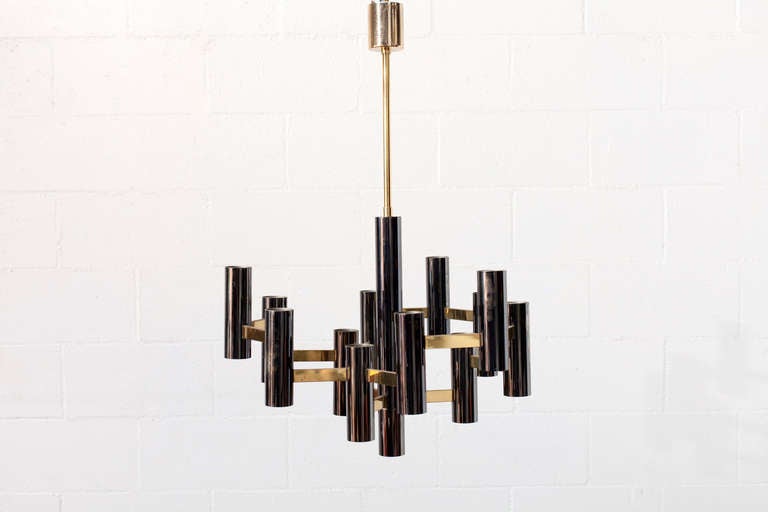 Sciolari Style Black and Brass Multi Chandelier
