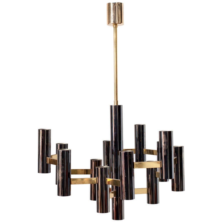 Sciolari Style Black and Brass Multi Chandelier at 1stDibs