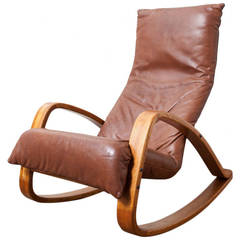 Vintage Gerard Van Den Berg Leather Rocking Chair