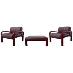 Gae Aulenti Leather Enameled Metal Lounge Set for Knoll