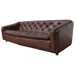 Artifort Brown Tufted Leather Rolling Sofa