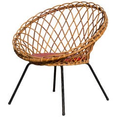 Jacques Adnet Style Woven Lattice Bamboo Hoop Chair