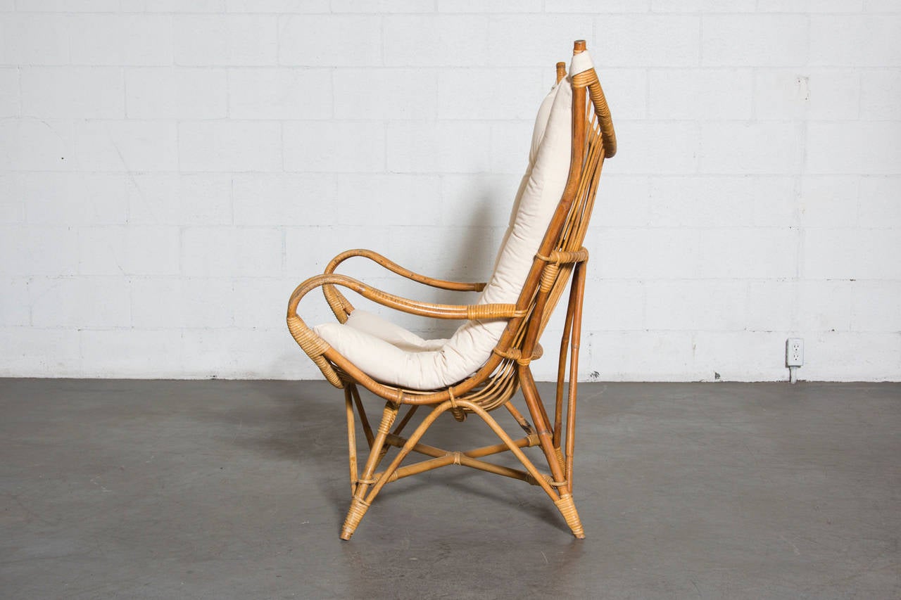 Mid-Century Modern Dramatic Wingback Bamboo Lounge Chair