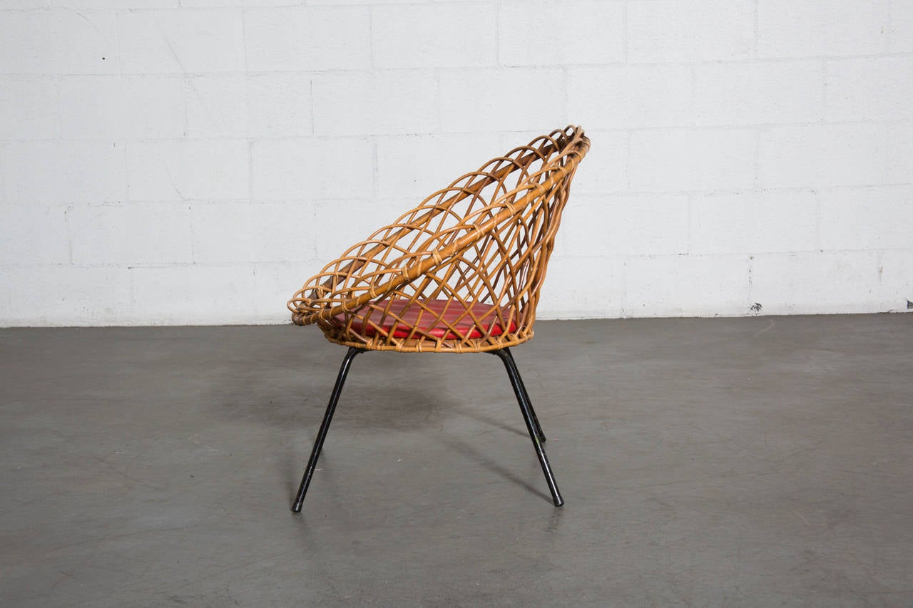 Mid-Century Modern Jacques Adnet Style Woven Lattice Bamboo Hoop Chair