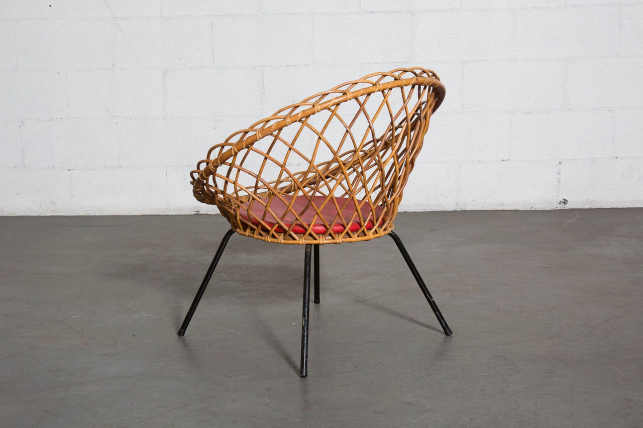 Dutch Jacques Adnet Style Woven Lattice Bamboo Hoop Chair