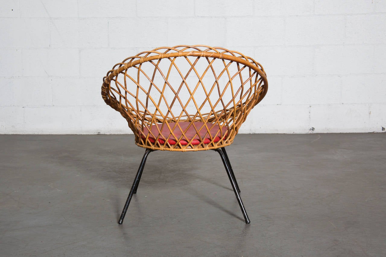 Enameled Jacques Adnet Style Woven Lattice Bamboo Hoop Chair