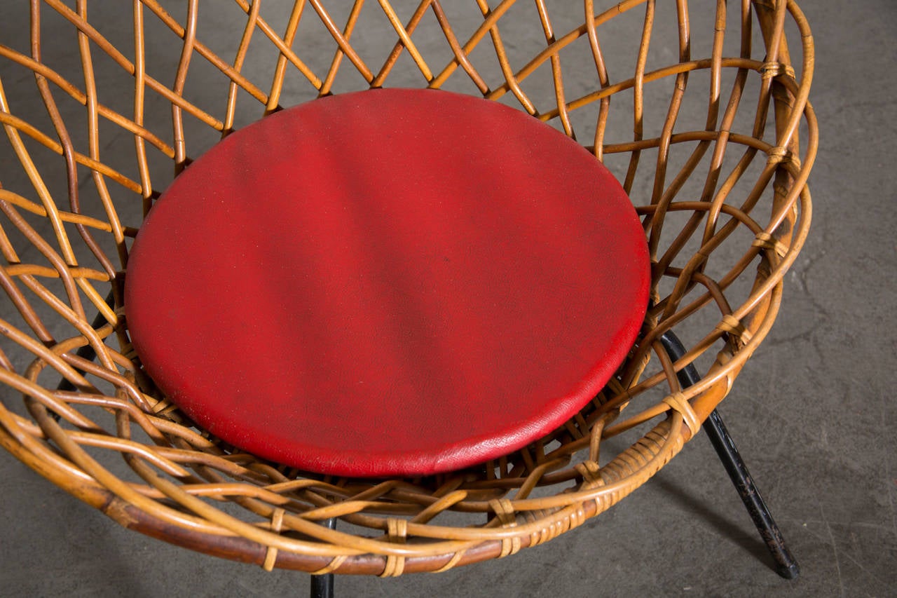 Jacques Adnet Style Woven Lattice Bamboo Hoop Chair 1