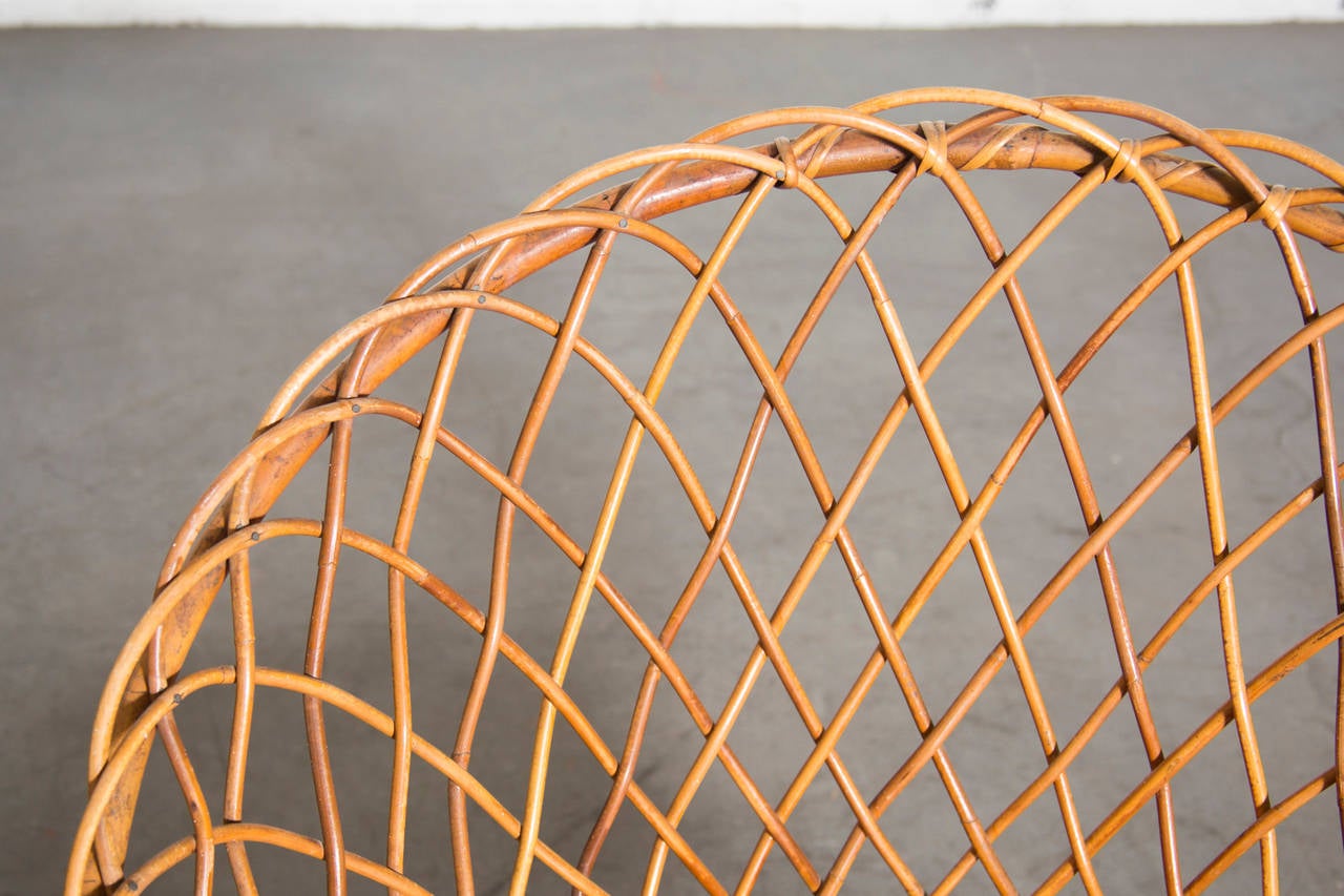 Jacques Adnet Style Woven Lattice Bamboo Hoop Chair In Good Condition In Los Angeles, CA