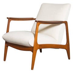 Mid-Century Teak Upholstered Lounge Chair