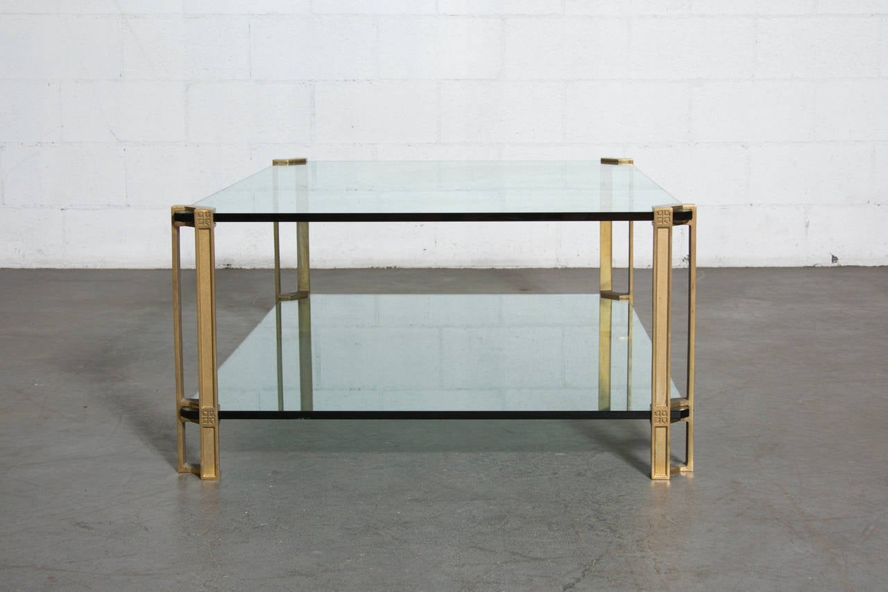 Mid-Century Modern Peter Ghyczy Glass and Brass Coffee Table