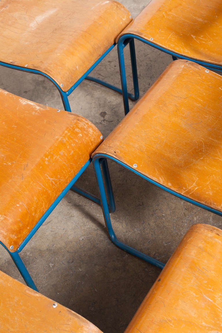 Industrial Metal and Plywood Stacking School Chairs at 1stdibs