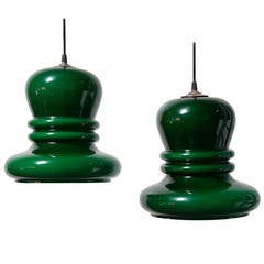 Pair of Deco Green Glass Lamps