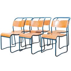 Industrial Metal and Plywood Stacking School Chairs