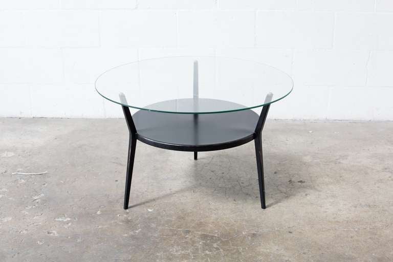 Rare Enameled Folded Sheet Metal Coffee Table with Magazine Shelf and Glass Top