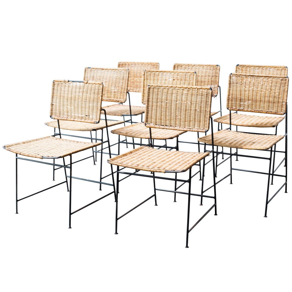 Herta-Maria Witzemann Rattan and Wire Dining Chairs