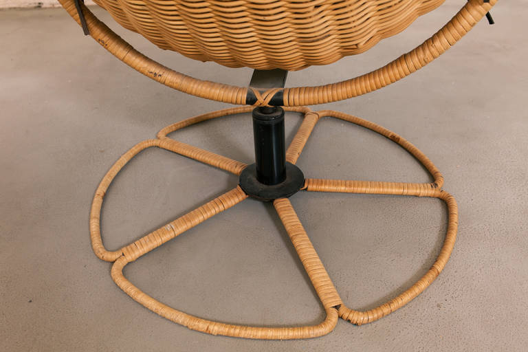 Gerard Van Den Berg Leather and Rattan Swivel Chair 4