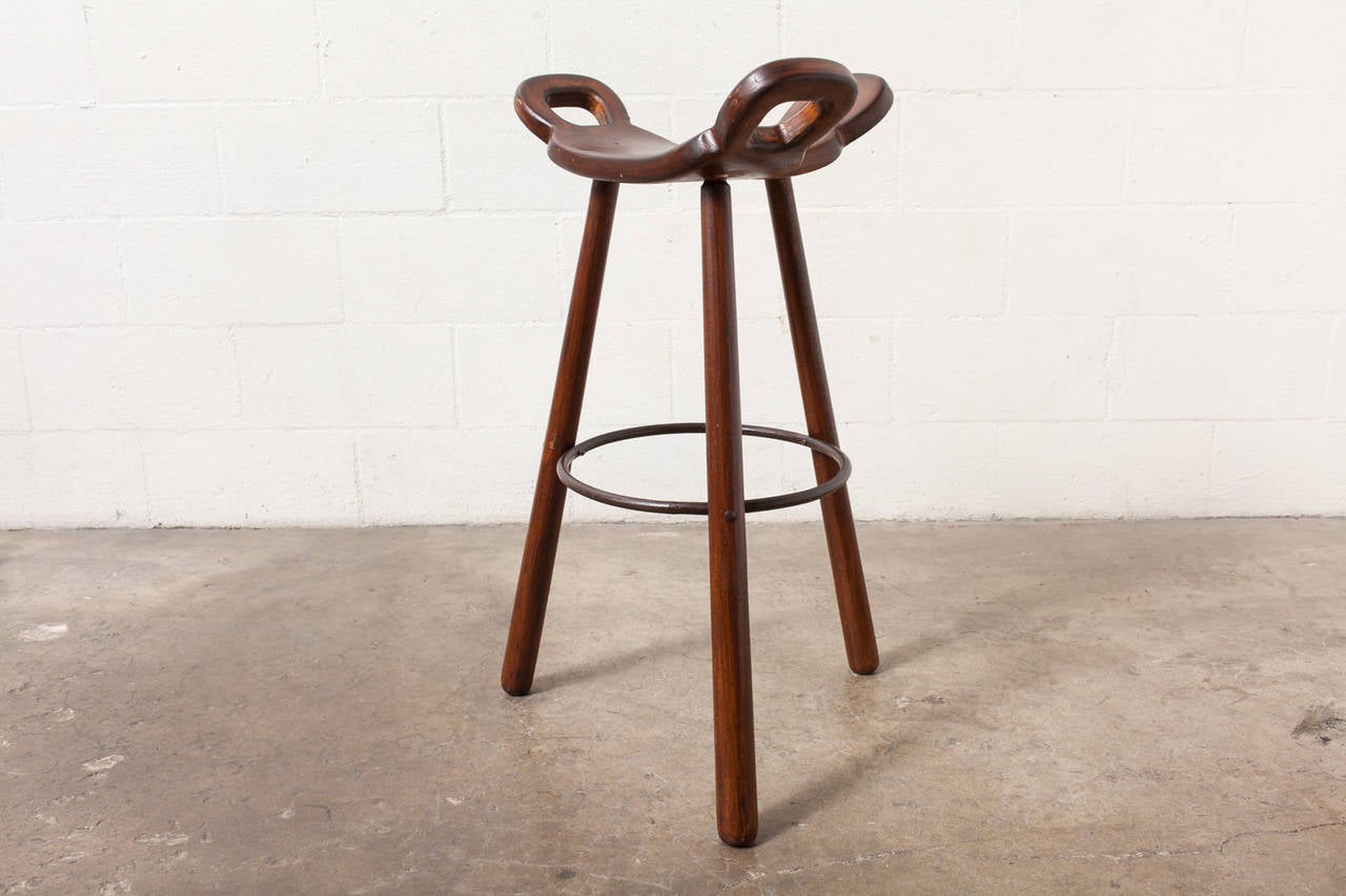 Pair of Sergio Rodrigues Style Bar Stools In Good Condition In Los Angeles, CA
