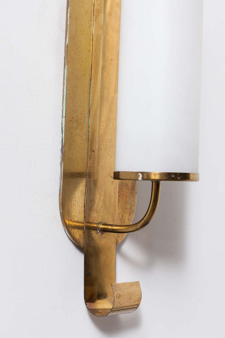 French Brass and Milk Glass Wall Sconce at 1stdibs