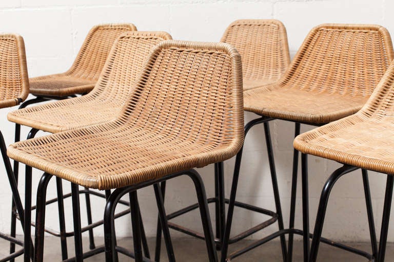 Mid-Century Modern Charlotte Perriand Style Wicker Bar Stools