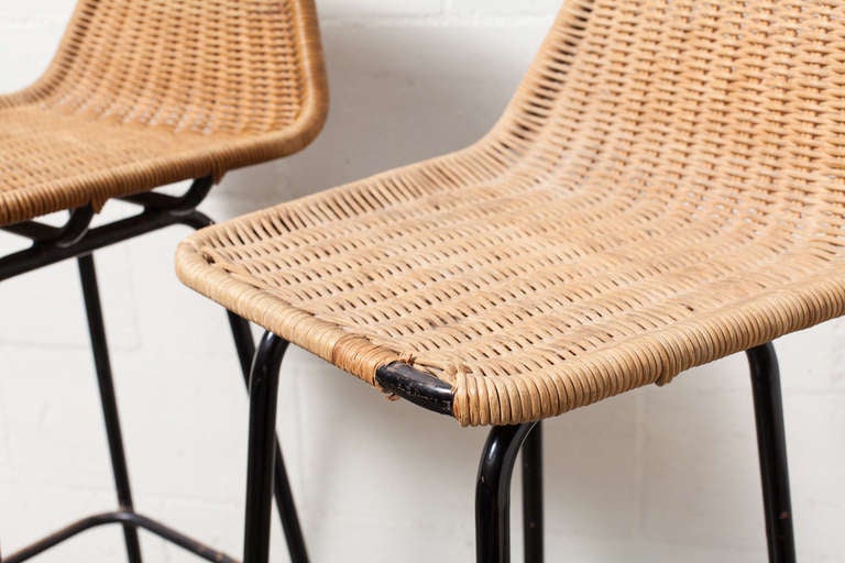 Dutch Charlotte Perriand Style Wicker Bar Stools