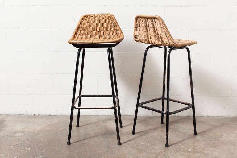Charlotte Perriand Style Wicker Bar Stools 1