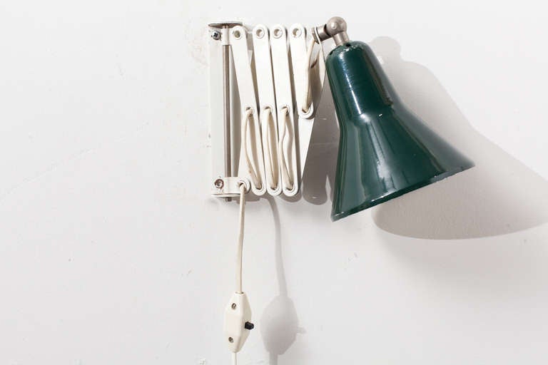 Mid-20th Century Scissor Lamp with Hunter Green Shade