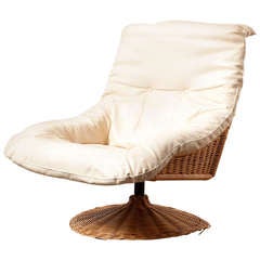 Gerard van den Berg Leather and Rattan Lounge Chair for Montis