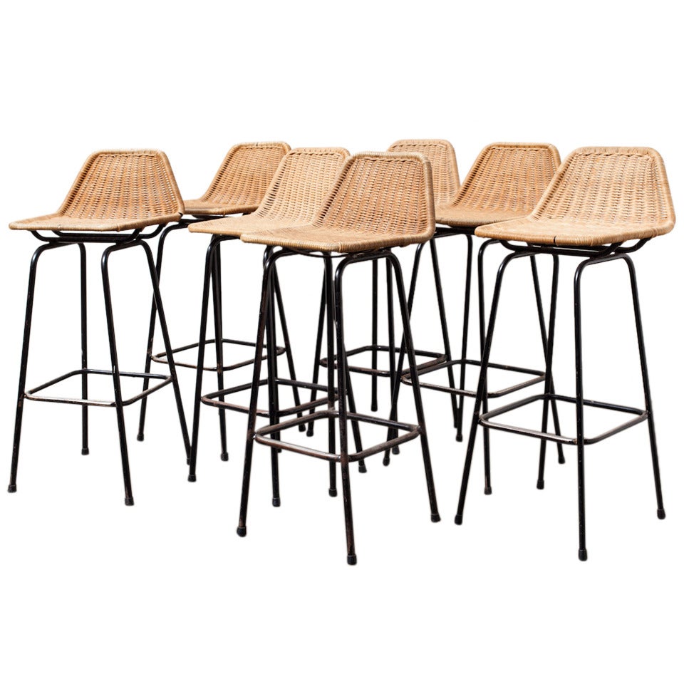 Charlotte Perriand Style Wicker Bar Stools