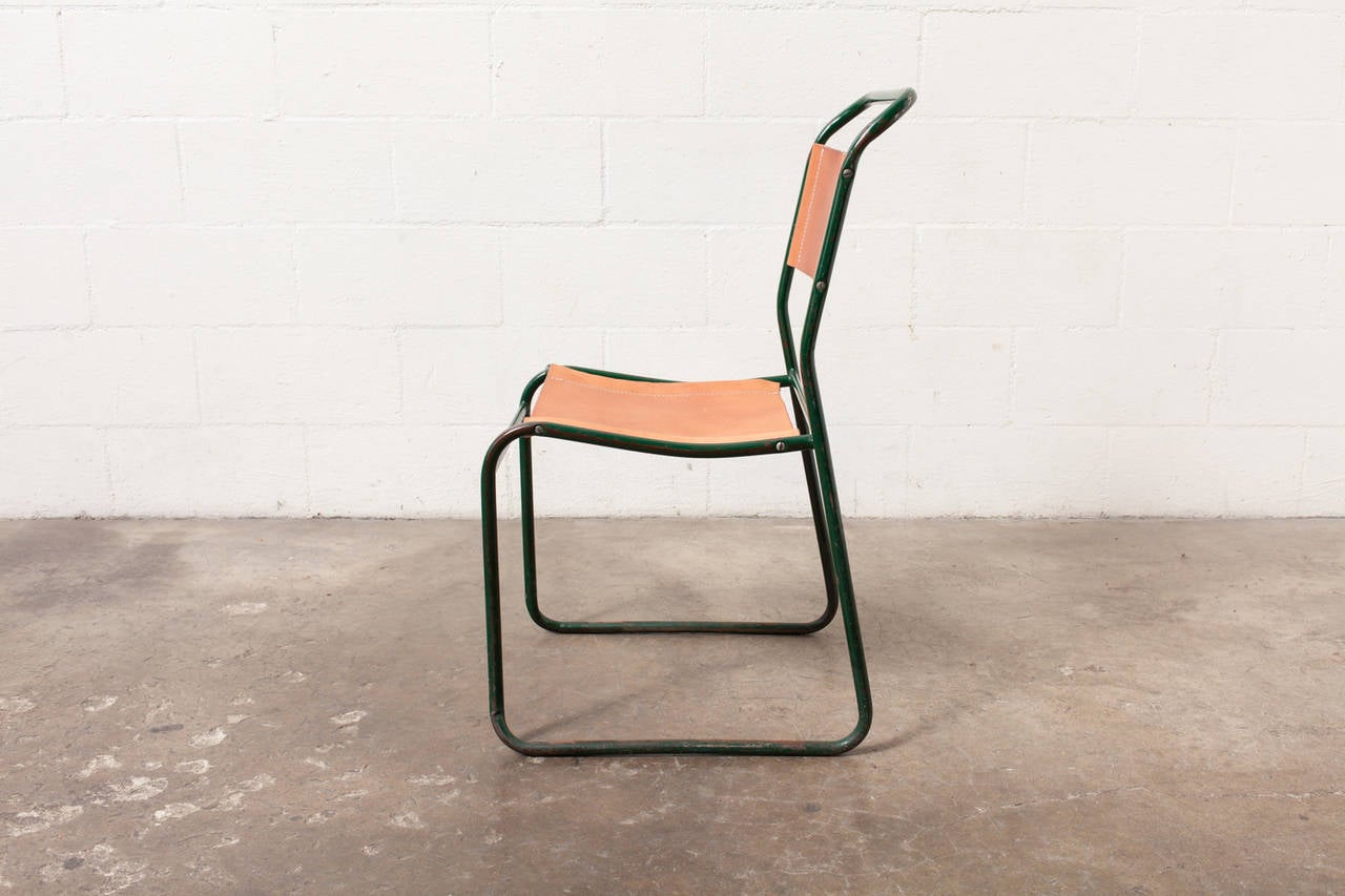 Set of 4 Industrial Metal and Leather Chairs at 1stDibs