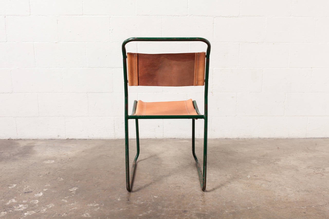 Set of 4 Industrial Metal and Leather Chairs at 1stDibs