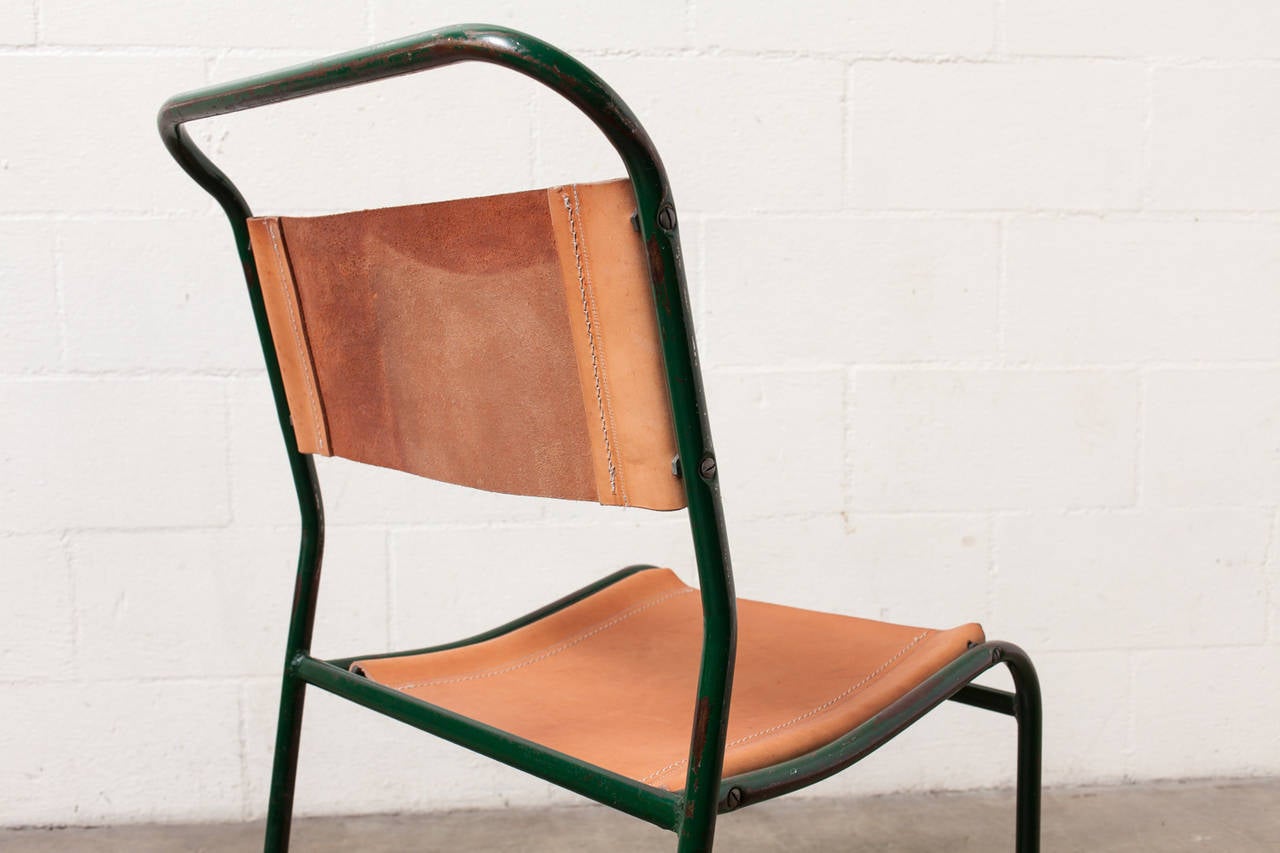 Set of 4 Industrial Metal and Leather Chairs at 1stDibs