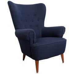 Theo Ruth For Artifort Tall Back Lounge Chair in Navy