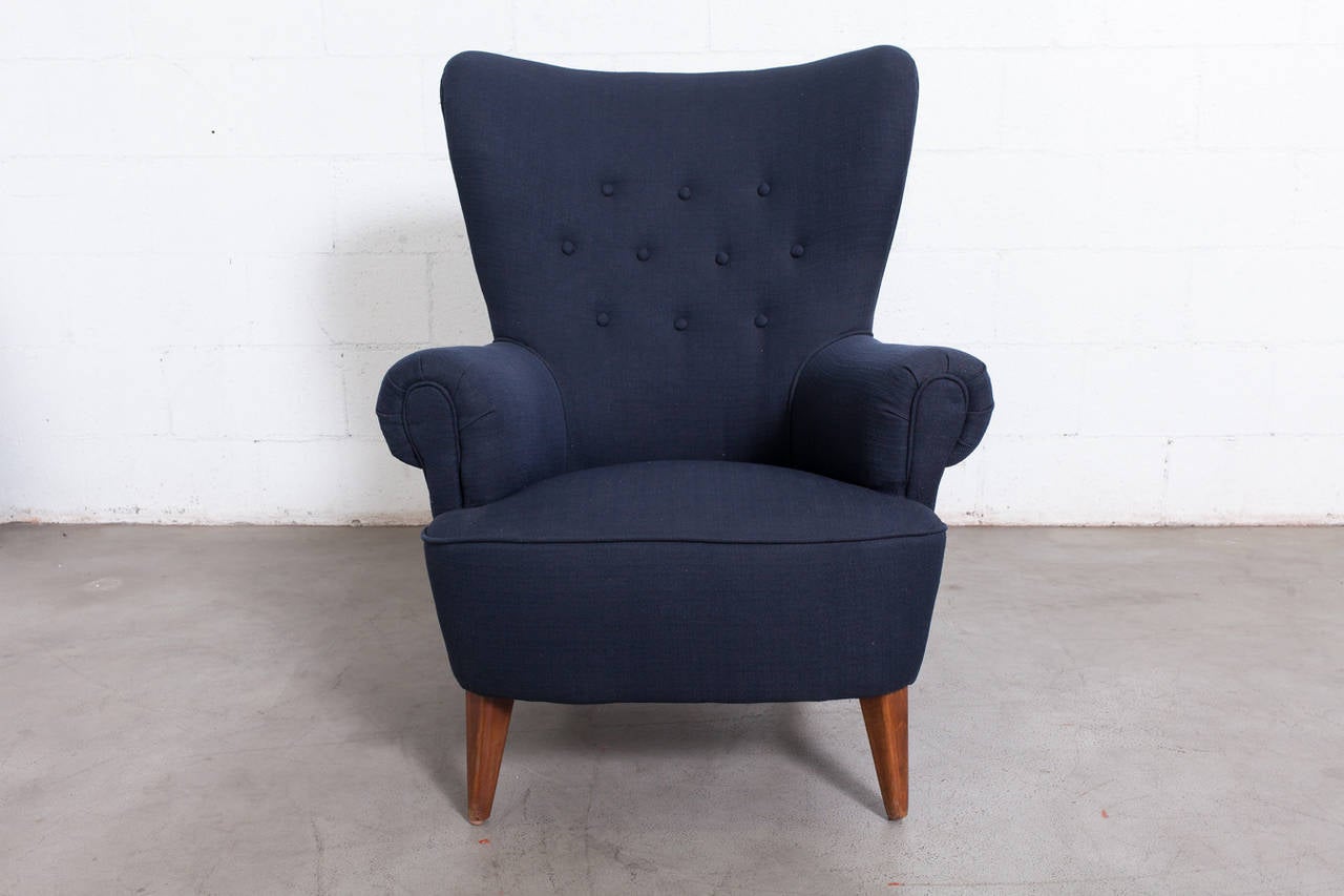 Dutch Theo Ruth For Artifort Tall Back Lounge Chair in Navy