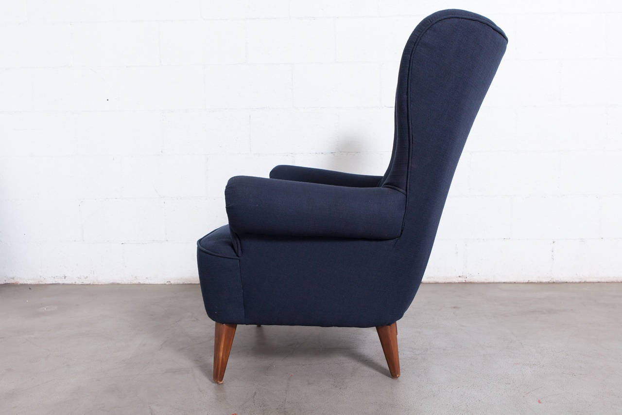 Theo Ruth For Artifort Tall Back Lounge Chair in Navy In Good Condition In Los Angeles, CA