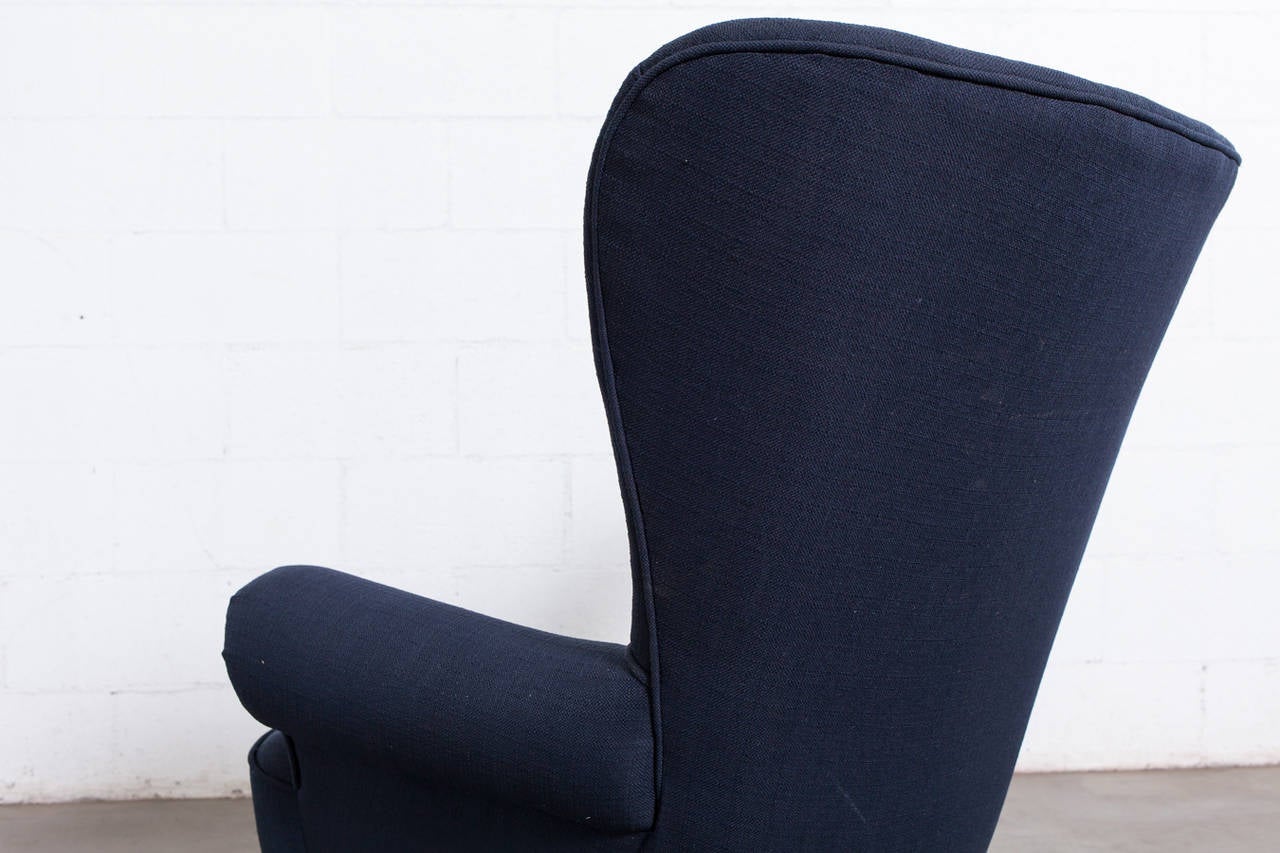 Upholstery Theo Ruth For Artifort Tall Back Lounge Chair in Navy