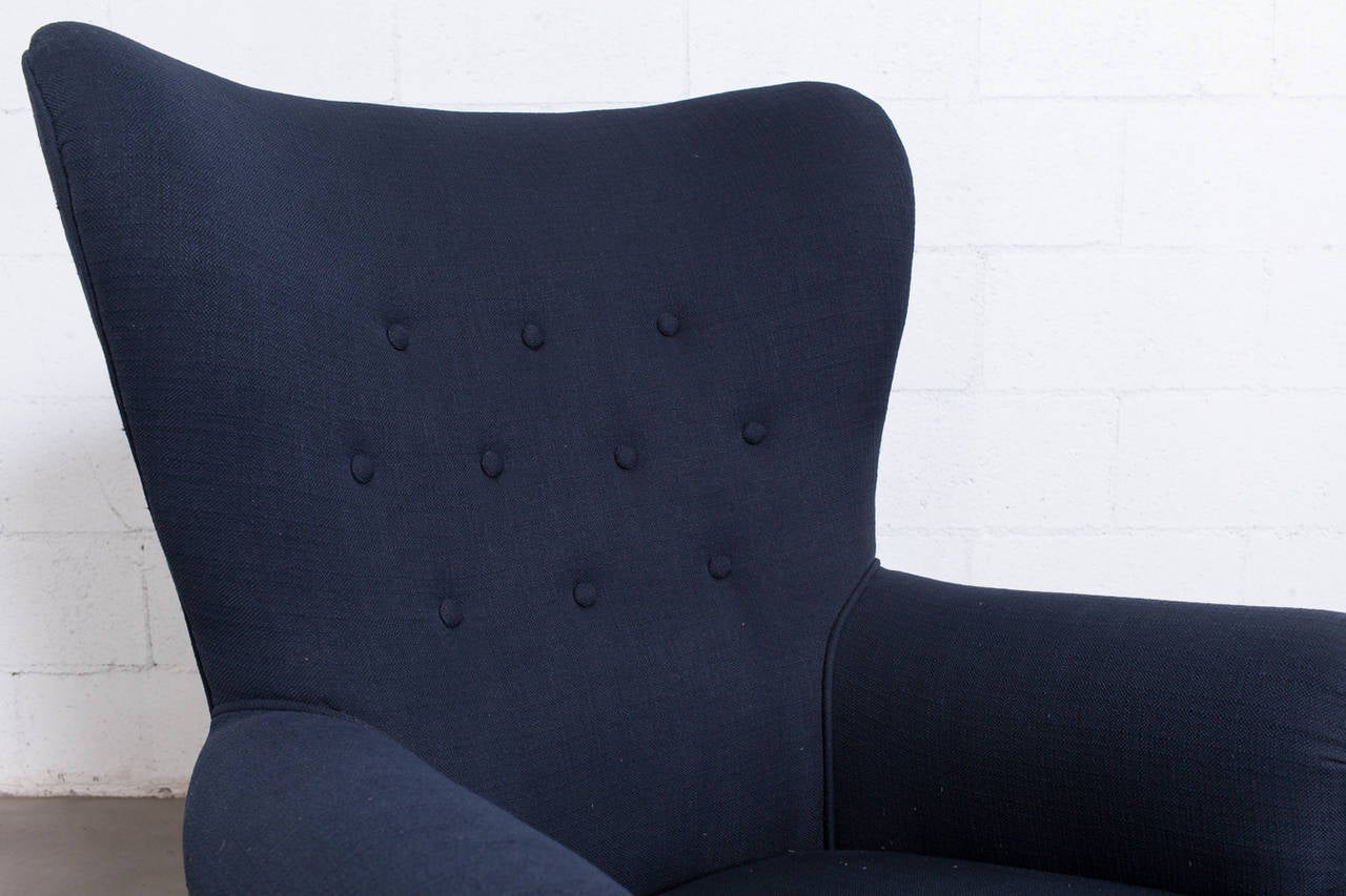 Theo Ruth For Artifort Tall Back Lounge Chair in Navy 3