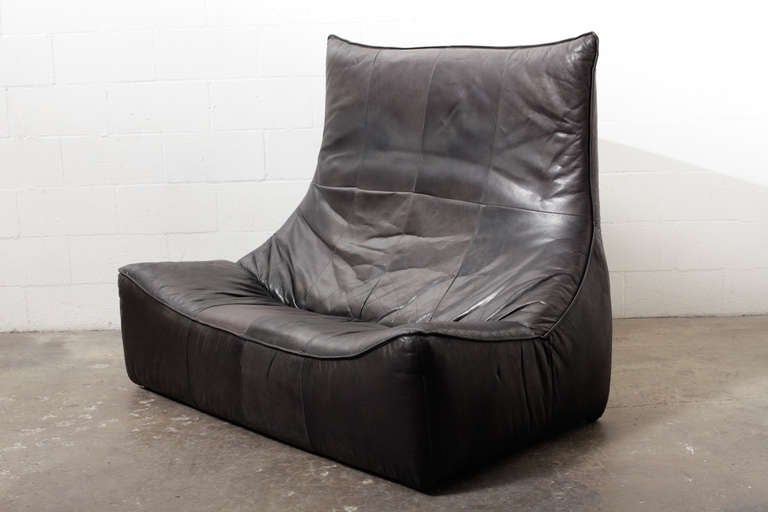Super comfortable Two Seater Leather Sofa designed by Gerard van den Berg for Montis 1970 in Black Leather