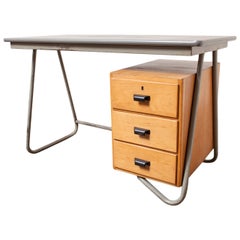 Dutch Deco Style Tubular Desk with Birch Drawers