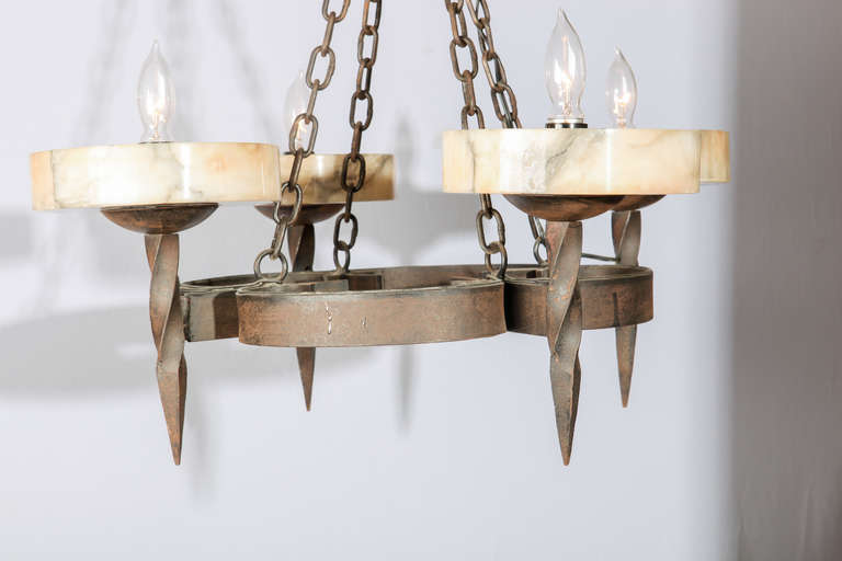 Alabaster and Wrought Iron Chandelier