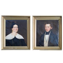 Antique Pair of Portraits of a Prosperous Couple