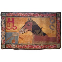 Hooked Rug with Horse Motif